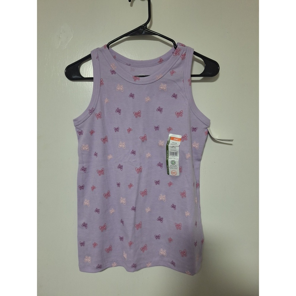 Wonder Nation Girls Tank Top Size XL 14-16 Purple Butterfly Ribbed NWT